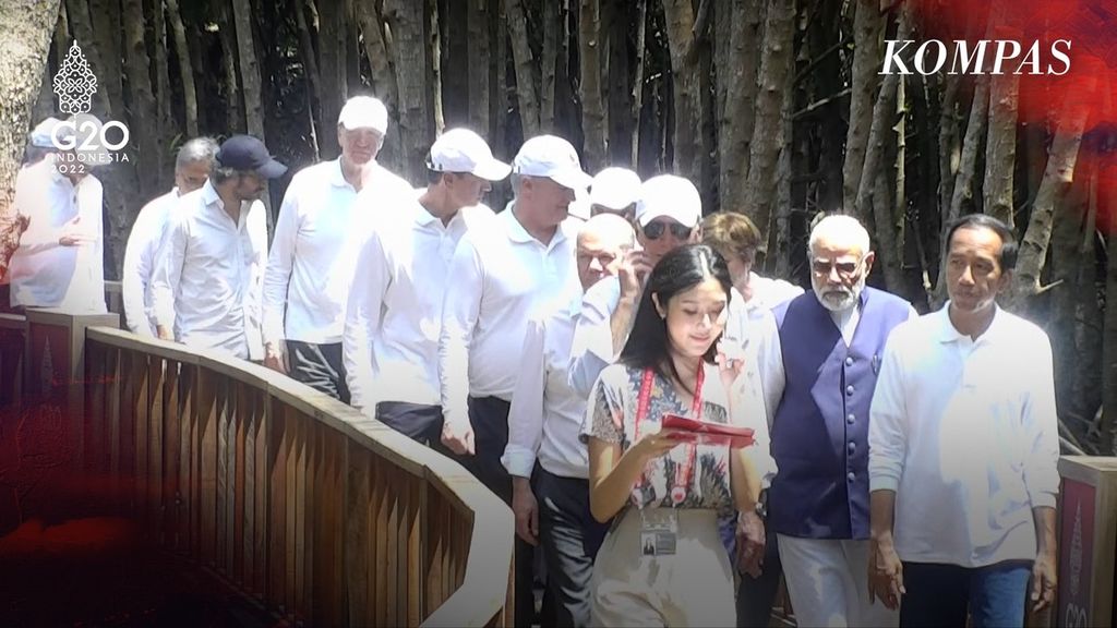 Hari kedua puncak gelaran KTT G20 Bali, Rabu (16/11/2022), Presiden Joko Widodo mengajak kepala negara peserta G20 menanam mangrove bersama di Taman Hutan Raya (Tahura) Ngurah Rai, Bali.