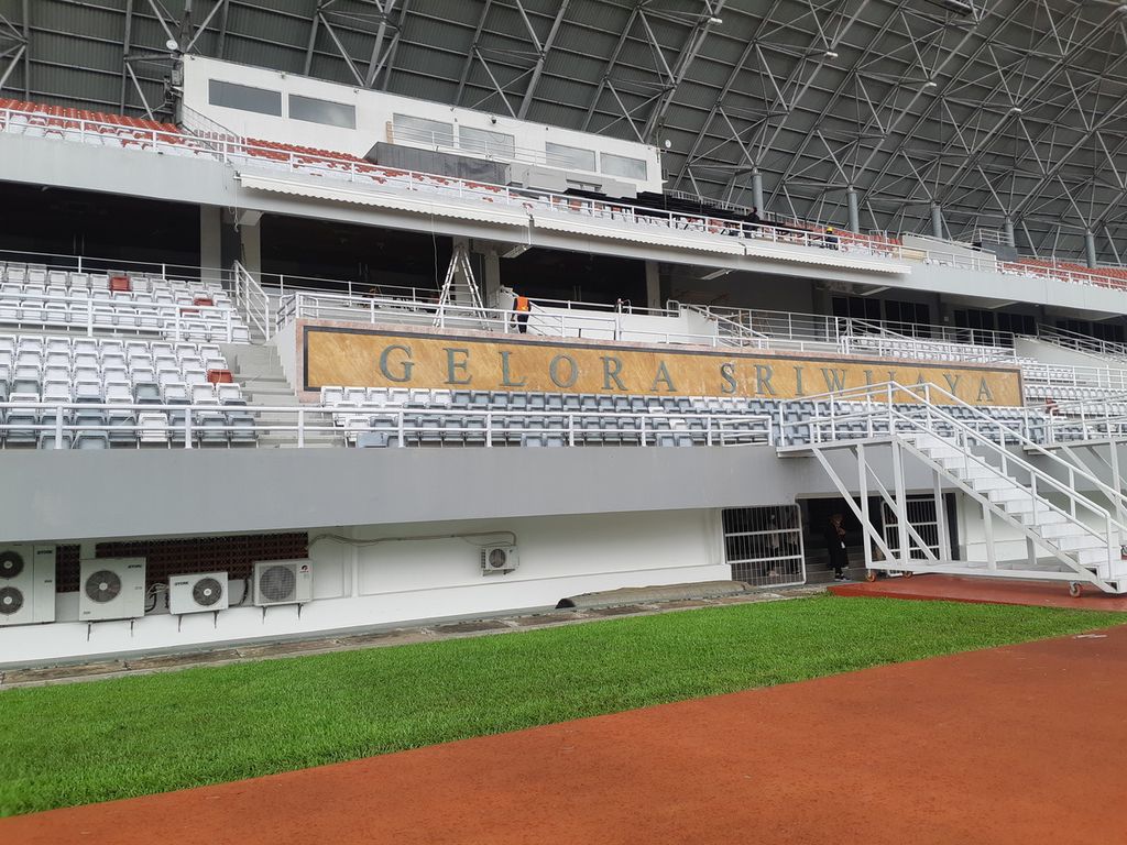 Kondisi Stadion Gelora Sriwijaya di kompleks Jakabaring Sport City, Palembang, Sumatera Selatan, Kamis (9/3/2023), yang akan menjadi saah satu tempat pertandingan untuk perhelatan Piala Dunia FIFA U-20 pada Mei 2023 mendatang.