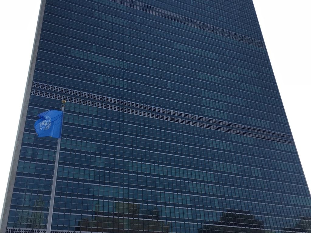 Gedung Markas Besar PBB di New York, Amerika Serikat, Minggu (18/9/2022).