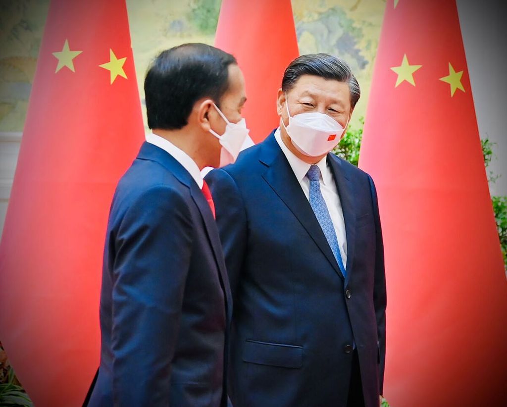 Presiden Joko WIdodo bertemu Presiden China Xi Jinping dalam lawatannya ke Beijing, China, Selasa (26/7/2022).