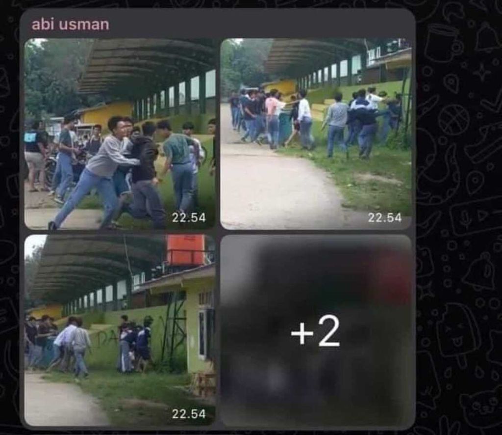 Tangkapan layar konten foto dan percakapan berisi aksi kenakalan remaja di Bekasi.