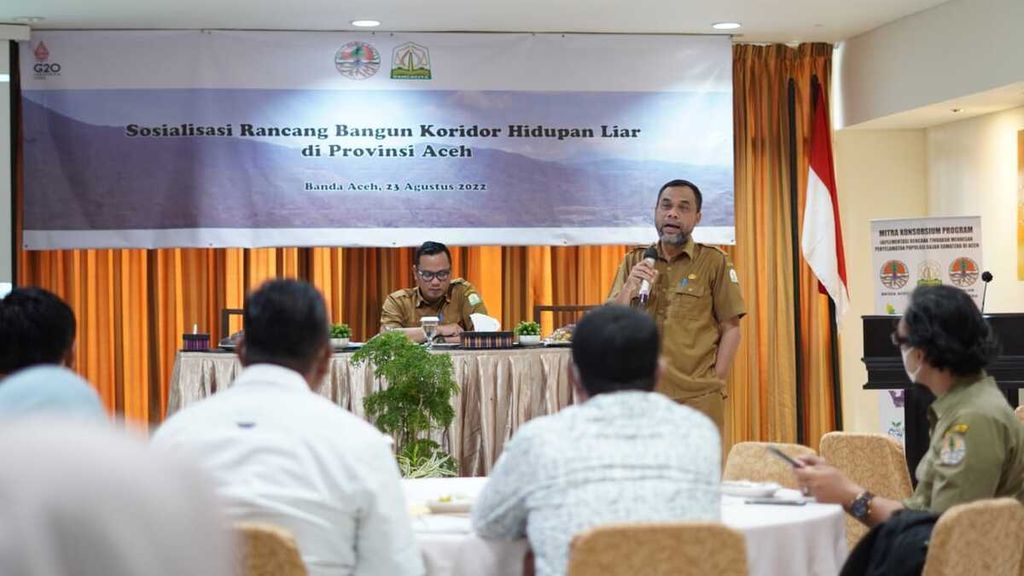 Sosialisasi rancangan koridor satwa lindung di Banda Aceh, Selasa (23/8/2022). Pemprov Aceh sedang mengkaji sembilan titik koridor satwa. Pengelolaan kawasan yang masuk dalam koridor harus mementingkan keberlangsungan kehidupan satwa lindung.