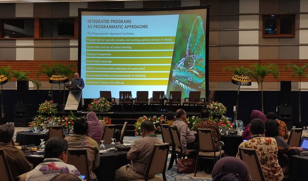 Lembaga multilateral Global Environment Facility (GEF) mengalokasikan dana hibah lingkungan siklus kedelapan untuk Indonesia mulai 2022 sampai 2026. Suasana dalam acara GEF-8 Indonesia National Dialoguedi Nusa Dua, Badung, Bali, Senin (16/1/2023). 