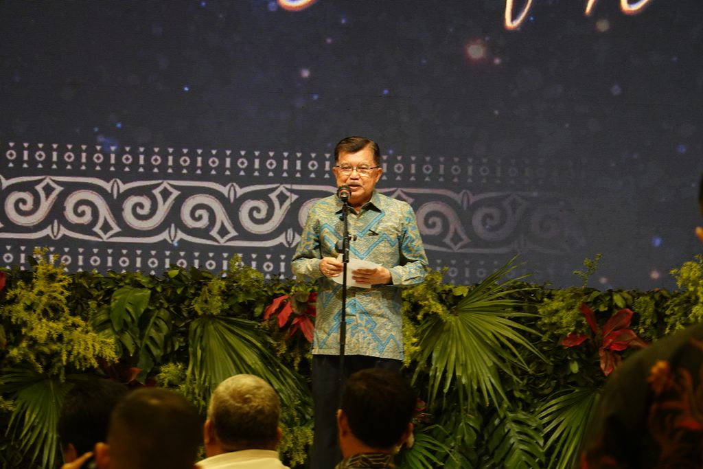 Wakil Presiden Ke-10 dan Ke-12 Jusuf Kalla di acara syukuran 80 tahun sekaligus peluncuran buku <i>Jusuf Kalla di Balik Beragam Isu</i> di Gedung Tribrata, Jakarta Selatan, Rabu (25/5/2022).