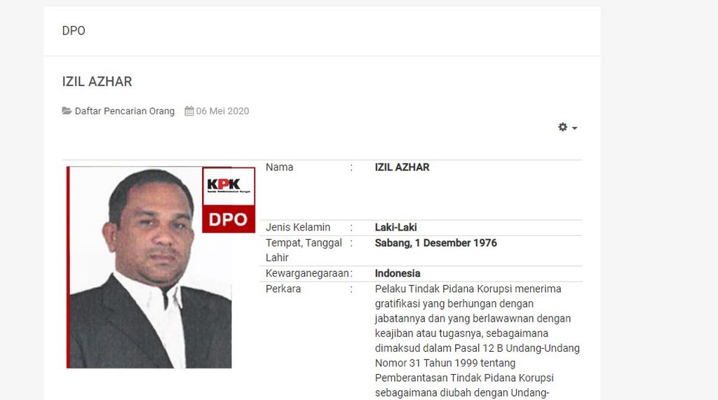 Buron Izil Azhar ditangkap oleh Komisi Pemberantasan Korupsi dan Polda Aceh, Selasa (24/1/2023).