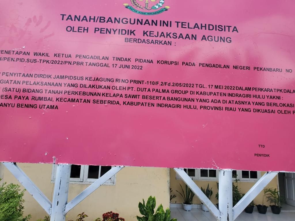Aset perkebunan kelapa sawit yang dikelola PT Duta Palma Group disita oleh penyidik Kejaksaan Agung. 