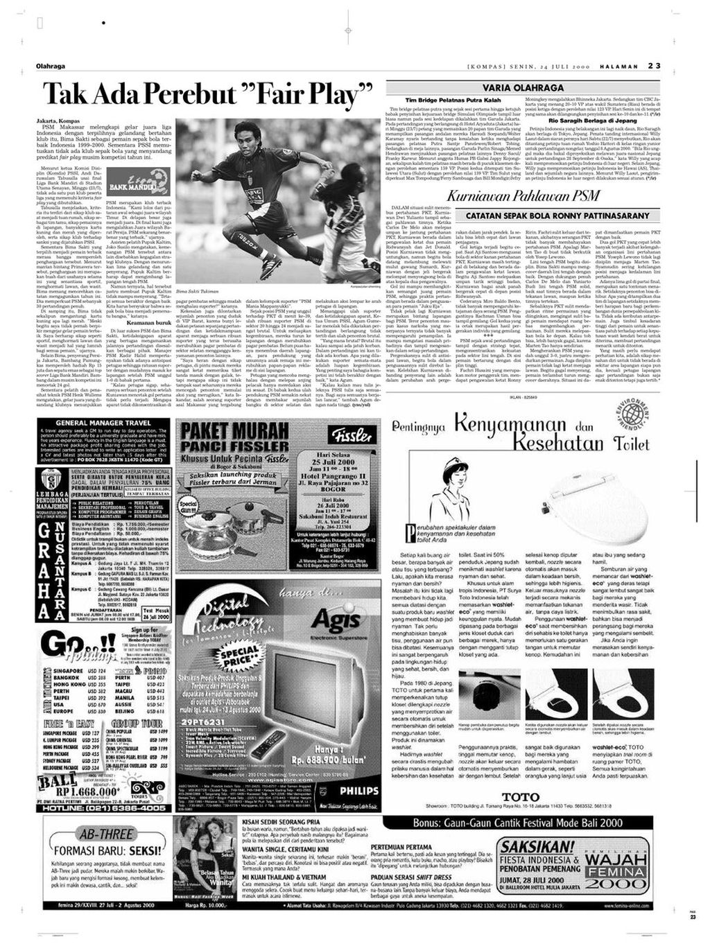 Halaman 24 "Kompas" edisi Senin, 24 Juli 2000, yang menampilkan berita tentang para penerima gelar individu di Liga Indonesia 1999-2000.