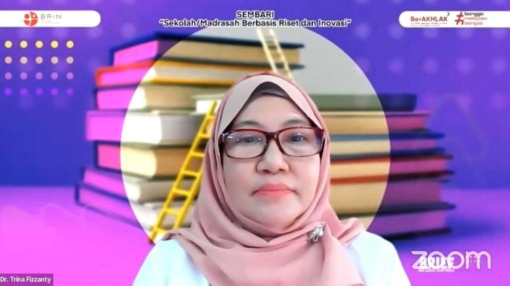 Tangkapan layar Kepala Pusat Riset Pendidikan BRIN Trina Fizzanty dalam diskusi Sekolah/Madrasah Berbasis Riset dan Inovasi di Jakarta, Jumat (13/1/2023).