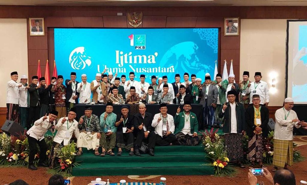 Suasana Ijtima Ulama Nusantara yang diselenggarakan Dewan Syuro PKB, di Jakarta, Jumat-Sabtu (13-14/1/2023). Para ulama mendorong agar Ketua Umum PKB Muhaimin Iskandar maju sebagai capres atau cawapres 2024 dan segera menentukan pasangan sebelum Maret 2023.