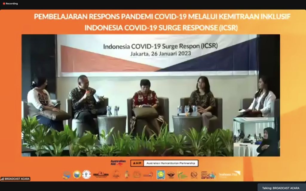 Suasana paparan hasil proyek Indonesia Covid-19 Surge Response (ICSR), di Jakarta, Kamis (26/1/2023). ICSR digagas oleh Wahana Visi Indonesia dengan pendanaan dari Pemerintah Australia. 