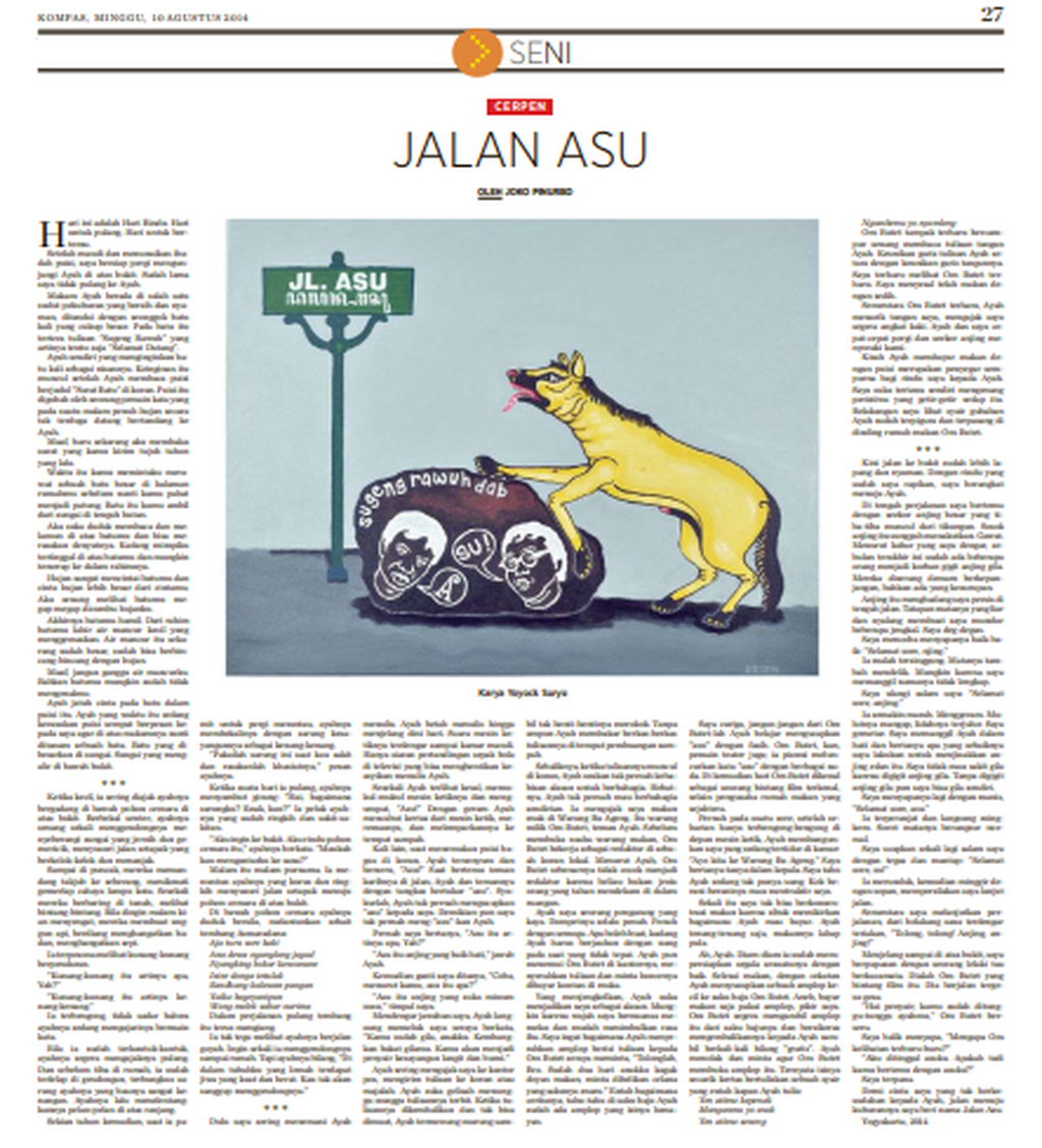 Cerita pendek <i>Jalan Asu</i> karya Joko Pinurbo yang terbit di harian <i>Kompas</i> tahun 2014.