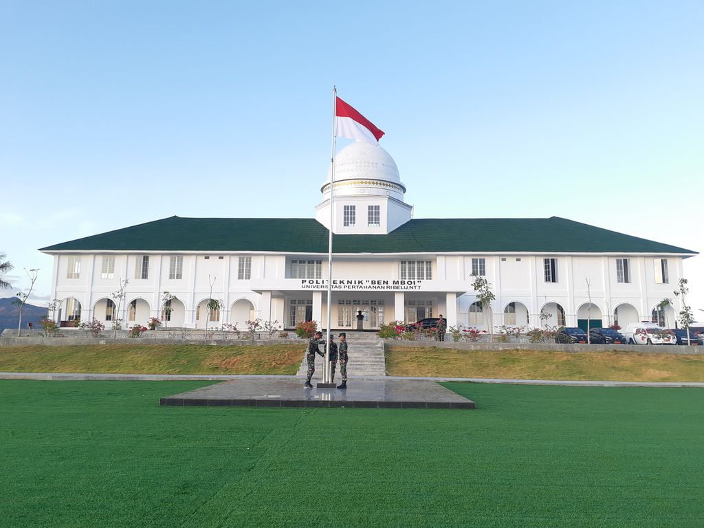 Gedung Politeknik Ben Mboi, Universitas Pertahanan RI, di Kabupaten Belu, Nusa Tenggara Timur, Selasa (2/8/2022). Ben Mboi diambil dari nama gubernur NTT periode 1978-1988.