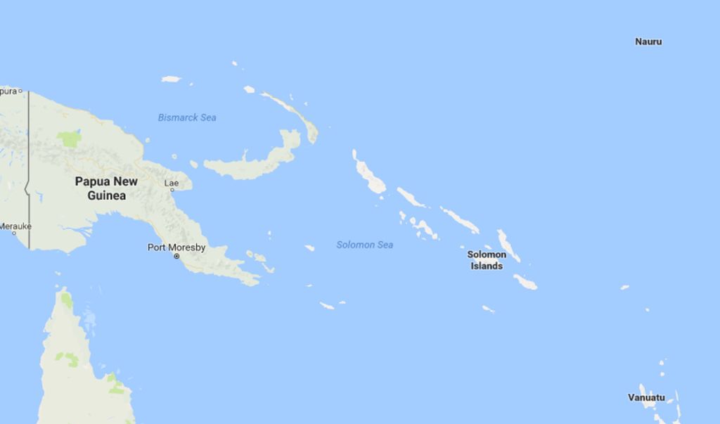 Peta lokasi negara Solomon, Nauru, dan Vanuatu, di Samudera Pasifik.