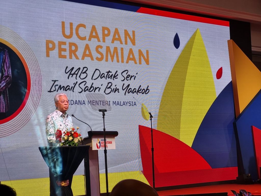 Perdana Menteri Malaysia Ismail Sabri Yaakob menyampaikan sambutan pada puncak Hari Wartawan Nasional (Hawana) Malaysia 2022 di Melaka, Minggu (29/5/2022).