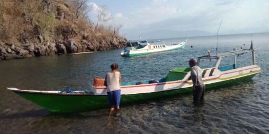 Aktivitas warga Desa Lidi, Pulau Palue, Kabupaten Sikka, NTT, dengan perahu motor, November 2019.