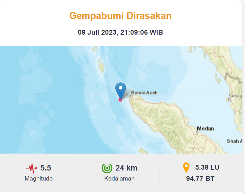 Pusat gempa di Banda Aceh.