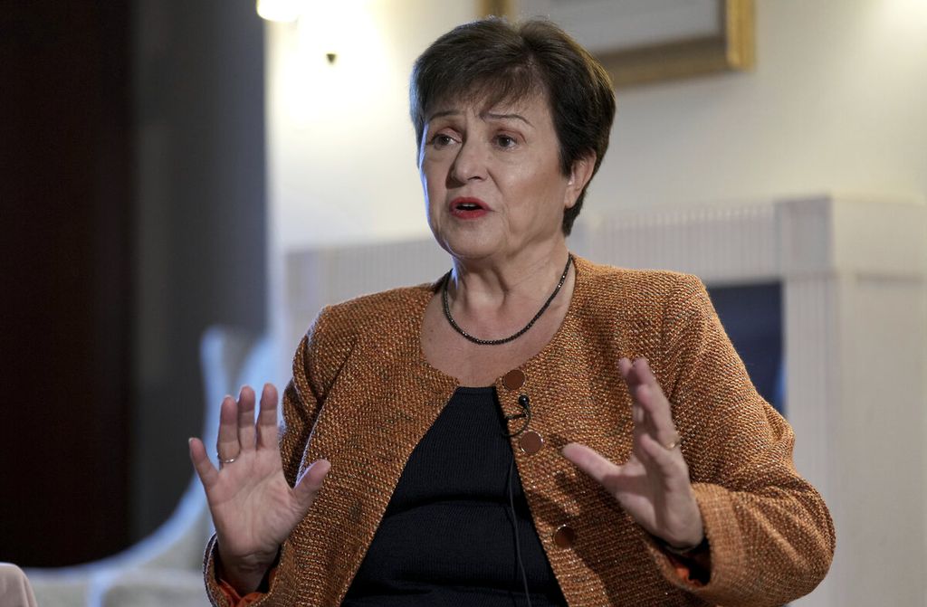 Kristalina Georgieva, Managing Director of the International Monetary Fund (IMF), speaks during an interview with The Associated Press in Berlin, Germany, Tuesday, Nov. 29, 2022. 