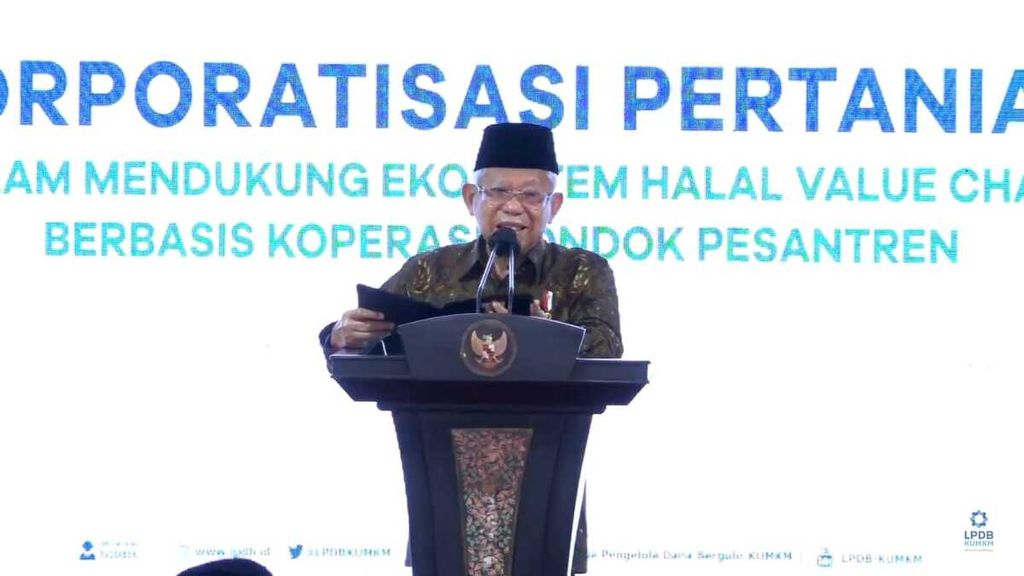 Wakil Presiden Ma’ruf Amin pada peluncuran Digitalisasi Pertanian di Pondok Pesantren Al-Ittifaq, Kabupaten Bandung, Provinsi Jawa Barat, Selasa (22/3/2022).