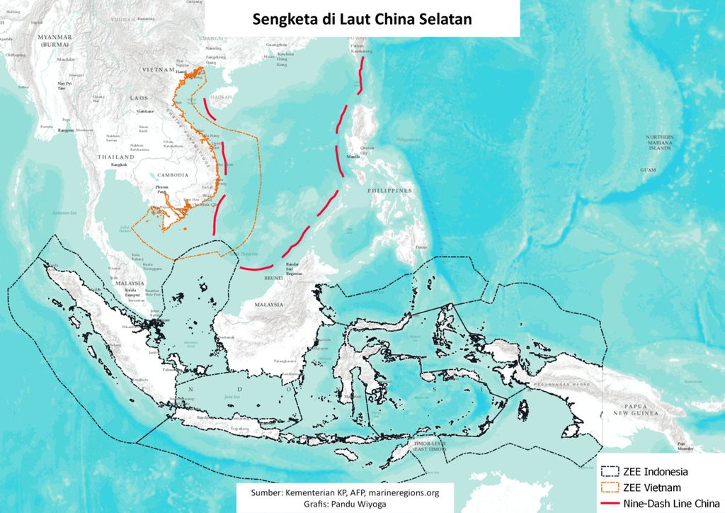 Wilayah sengketa di Laut China Selatan.