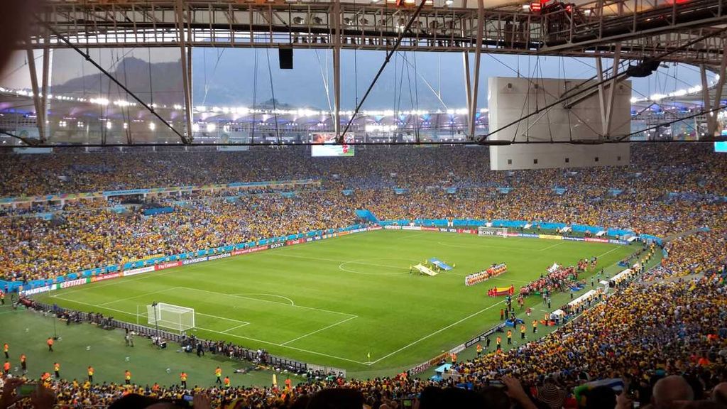 Suasana Stadion Maracana, Rio de Janeiro, Brasil, sebelum laga 16 besar Piala Dunia Brasil 2014 antara Kolombia melawan Uruguay, 28 Juni 2014.