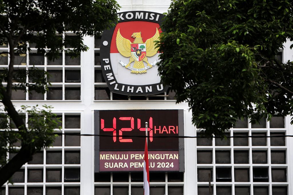The electronic board counts down the implementation of the 2024 Election at the General Election Commission (KPU) Office, Jakarta, Friday (16/12/2022).
