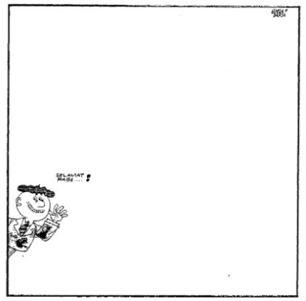 Karikatur GM Sudarta ketika <i>Kompas </i>terbit lagi 6 Februari 1978 setelah dua minggu dibredel.