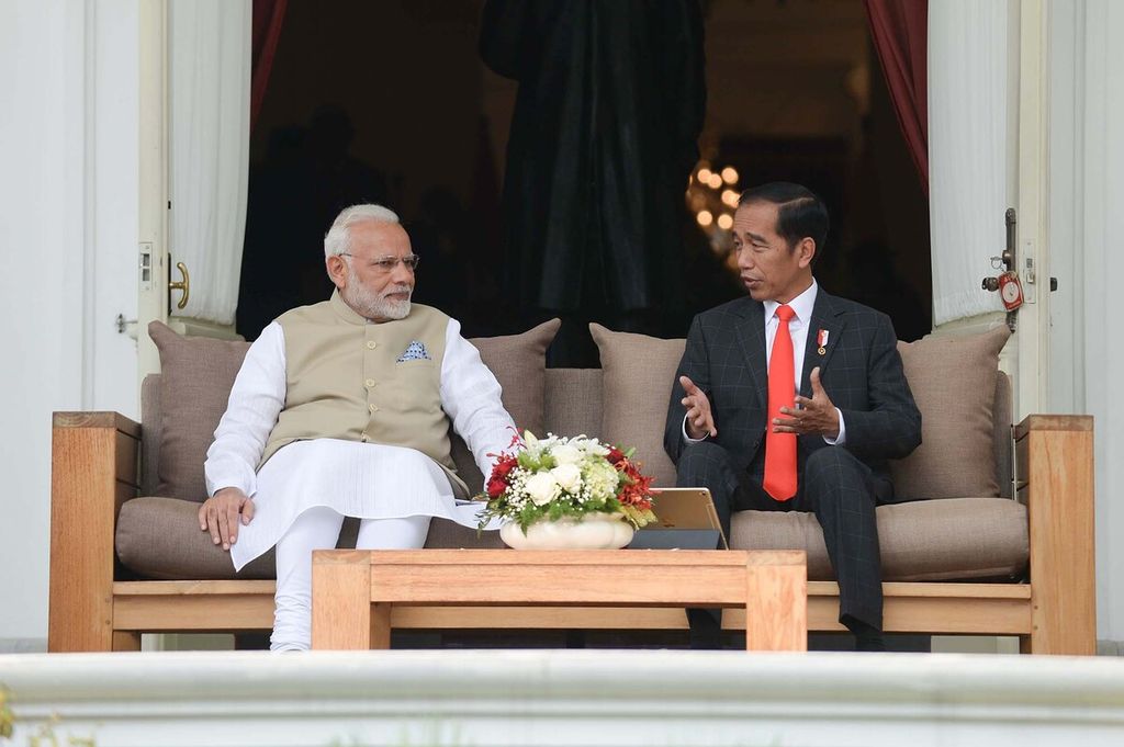 Kunjungan PM India - Presiden Joko Widodo menerima kunjungan Perdana Menteri (PM) India Narendra Modi di Istana Kepresidenan, Jakarta, Rabu (30/5/2018). Kunjungan PM India Narendra Modi ke Indonesia menjadi bagian dalam rangka menyongsong 70 tahun hubungan diplomatik Indonesia-India tahun 2019.