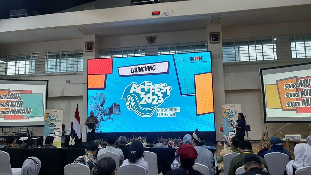 Ketua Komisi Pemberantasan Korupsi (KPK) Firli Bahuri saat membuka ajang Anti-Corruption Film Festival 2023 di kantor KPK, Jakarta, Jumat (5/5/2023).