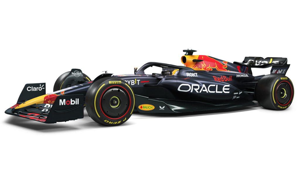 Tampilan mobil RB19 yang menjadi andalan tim Red Bull Racing dalam balapan Formula 1 musim 2023. RB19 diluncurkan di Manhattan, New York, Amerika Serikat, Jumat (3/2/2023).