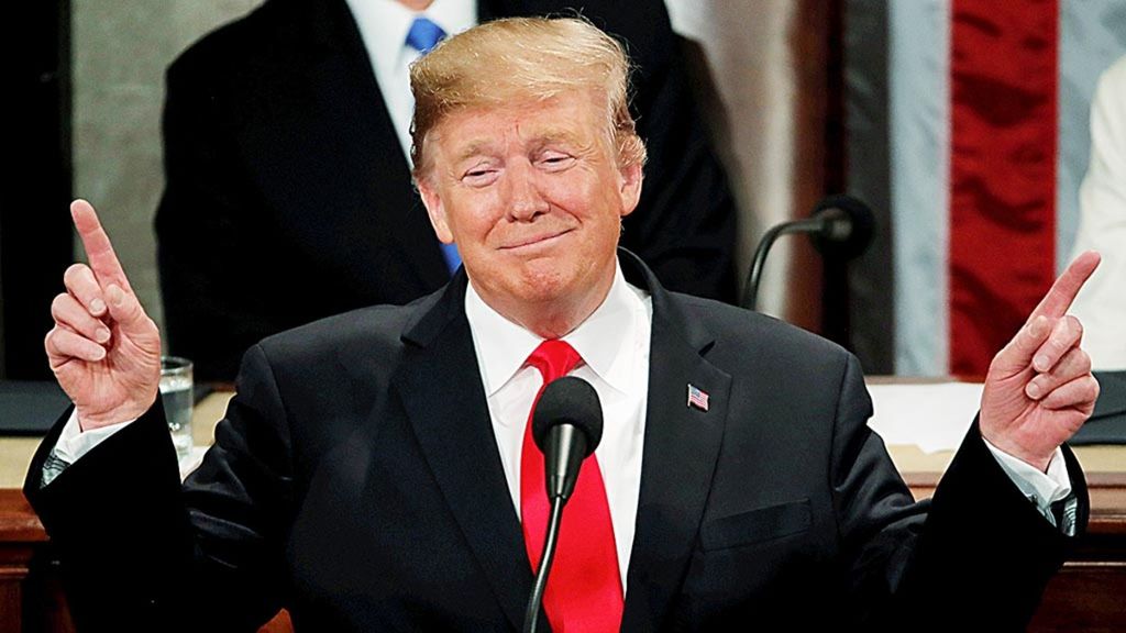 Presiden Amerika Serikat Donald Trump menyampaikan pidato kenegaraan dalam sesi sidang bersama Kongres di Capitol Hill, Washington, AS, Selasa (5/2/2019).