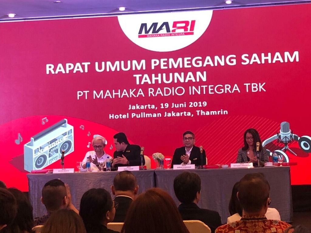 Rapat Umum Pemegang Saham Tahunan PT Mahaka Radio Integra Tbk atau MARI, Rabu (19/6/2019), di Hotel Pullman Jakarta.