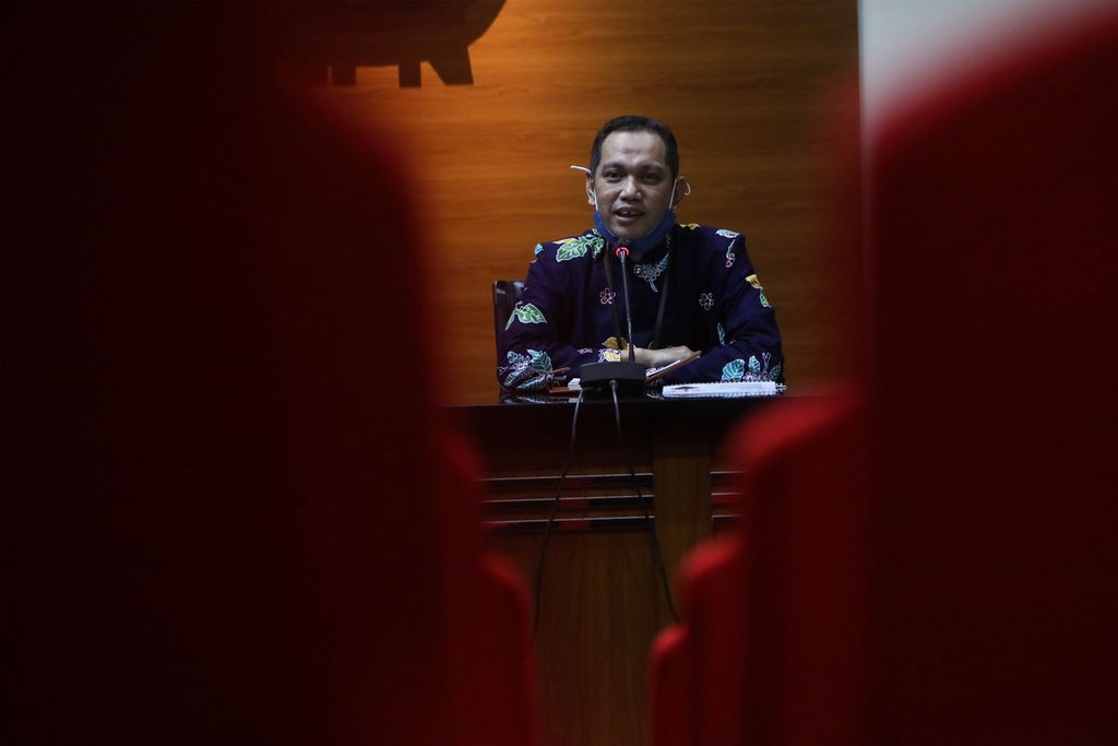 Wakil Ketua KPK Nurul Ghufron saat konferensi pers di Gedung KPK, Jakarta, Kamis (22/4/2021). 